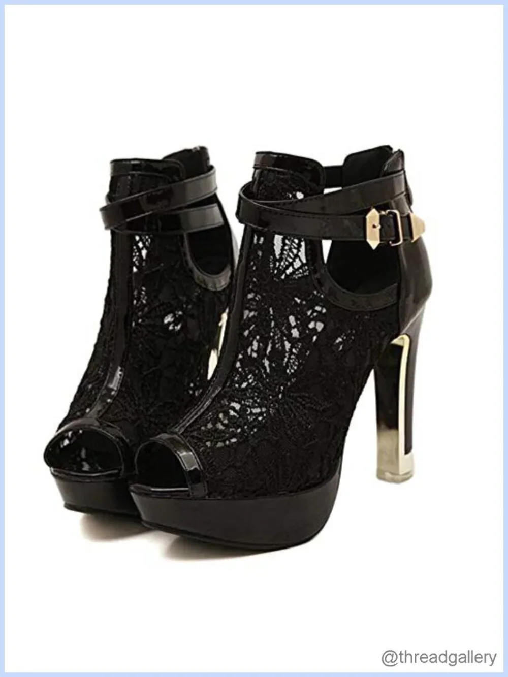 Faux Leather Lace Flower Open Toe High Heel Ankle Boots